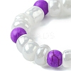 Round Synthetic Turquoise with Glass Seeded Beaded Stretch Rings for Women RJEW-JR00707-04-4
