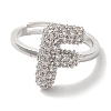 Rack Plating Letter Brass Micro Pave Clear Cubic Zirconia Adjustable Rings for Women KK-S391-03G-F-4