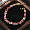 Heart Brass Enamel Link Chain Bracelets for Women BJEW-B125-04G-1