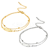 2Pcs 2 Colors Feather Stainless Steel Link Anklets AJEW-GO0002-58-1