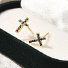 Rack Plating Cross Brass Micro Pave Cubic Zirconia Stud Earrings EJEW-H143-19G-2