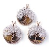 Natural Tiger Eye & Quartz Crystal Big Pendants G-G771-B04-1