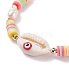 Natual Shell with Evil Eye & Pearl Braided Bead Bracelet BJEW-TA00049-01-4