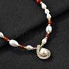 Brass Glass & Pearl Teardrop Pendant Necklaces NJEW-P325-01G-1
