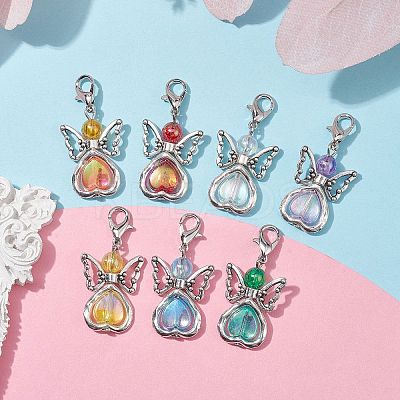 7Pcs 7 Colors Angel Acrylic Pendant Decorations HJEW-JM01736-02-1