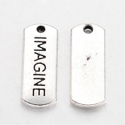 Tibetan Style Alloy Rectangle with Word Imagine Pendants TIBEP-Q043-056-RS-1
