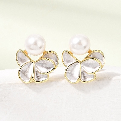 Brass Enamel Stud Earrings KK-CBAB173-02E-G-1