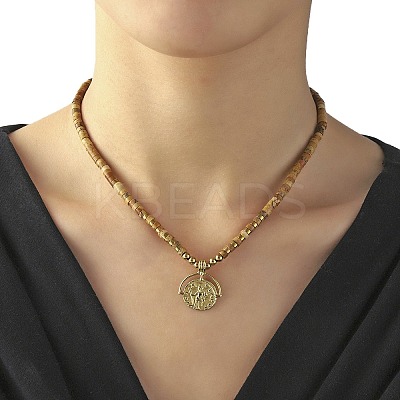 Natural Picture Jasper Bead Necklaces NJEW-K259-08G-1