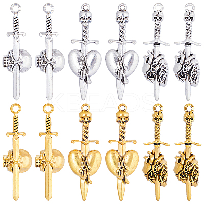 36Pcs 6 Style Tibetan Style Alloy Big Pendants FIND-SC0005-70-1