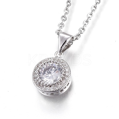Flat Round Pendant Necklaces NJEW-O108-27P-1