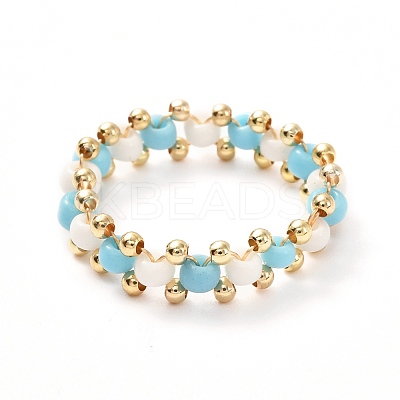 Glass Seed Beads Rings for Teen Girl Women RJEW-TA00010-1