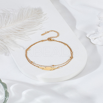 1Pc Feather Stainless Steel Link Chain Double Chain Anklets for Women AJEW-LP0007-82G-1