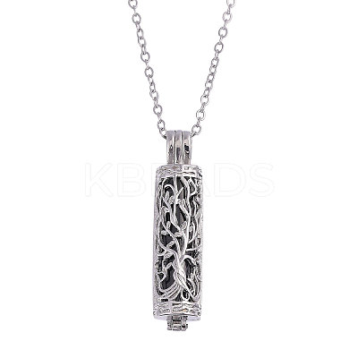 1Pc 304 Stainless Steel Tree of Life Hollow Column Pendant Pet Urn Ashes Necklaces NJEW-CA0001-28EB-1