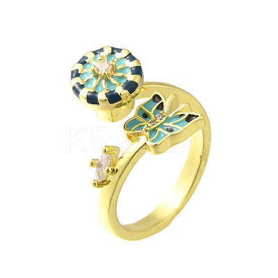 Helm & Butterfly Enamel Rotatable Cuff Rings for Women RJEW-R005-09G-1