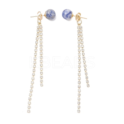 3 Pairs Brass Rhinestone Round Tassel Stud Earrings EJEW-JE06845-1