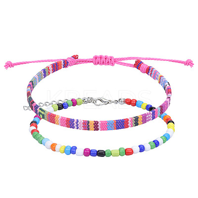 2Pcs 2 Styles Bohemian Fibre Woven Braided Bracelets Set SH5319-3-1