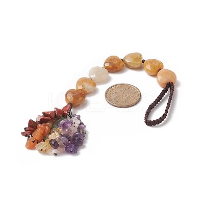 Heart Natural Yellow Jade & Mixed Stone Chips Tassel Pendant Decorations HJEW-JM00948-02-1