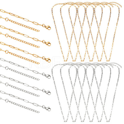 18Pcs 2 Colors 667 Stainless Steel Paperclip Chain Necklaces NJEW-ME0001-08-1