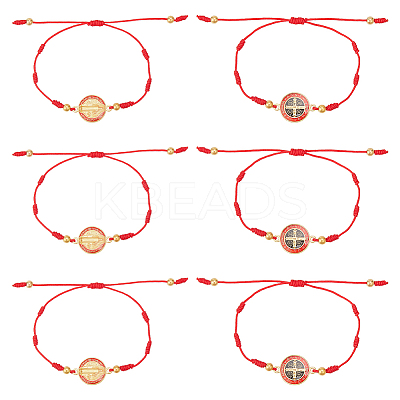 6Pcs Saint Benedict Medal Alloy Link Bracelets Set BJEW-AN0001-68-1