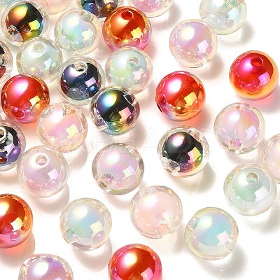 100Pcs UV Plating Transparent Rainbow Iridescent Acrylic Beads TACR-CJ0001-59-1
