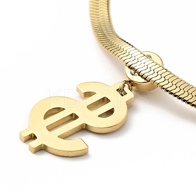 Crystal Rhinestone Dollar Sign Pendant Necklace with Herringbone Chains LS-NJEW-I116-03G-1