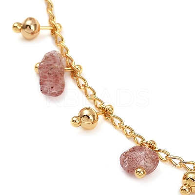 Bohemian Brass Twisted Chain Natural Rose Quartz Chip Tassel Anklets LS-AJEW-Z046-06G-1