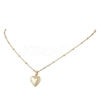 Brass Heart Locket Photo Pendant 304 Stainless Steel Satellite Chain Necklaces for Women NJEW-JN05734-1