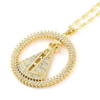 Brass Micro Pave Clear Cubic Zirconia Nossa Senhora Aparecida Pendant Necklaces for Women LS-NJEW-S430-02G-03-1