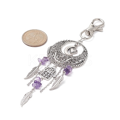 Tibetan Style Alloy Flat Round with Feather Pendants Decorations HJEW-JM01054-1