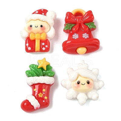 Snowman & Stocking & Bell Christmas Theme Opaque Resin Cabochons RESI-B037-06-1