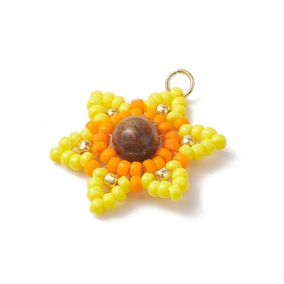 Natural Tiger Eye Glass Seed Beaded Pendants PALLOY-MZ00280-1