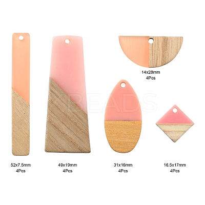 20Pcs 5 Style Resin & Wood Semi Circle Pendants RESI-LS0001-45-1