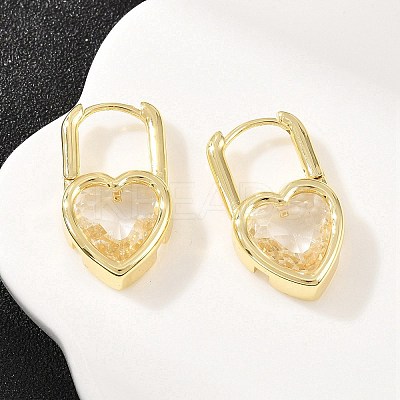 Heart Brass Micro Pave Clear Cubic Zirconia Hoop Earrings EJEW-D348-06G-1
