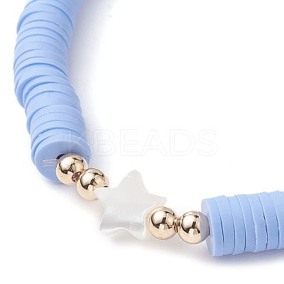 Handmade Polymer Clay with Natural Trochid Shell/Trochus Shell Beaded Stretch Bracelets for Women BJEW-JB10203-02-1