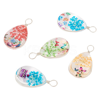 5Pcs Transparent Glass Pendants GLAA-TA0002-82-1