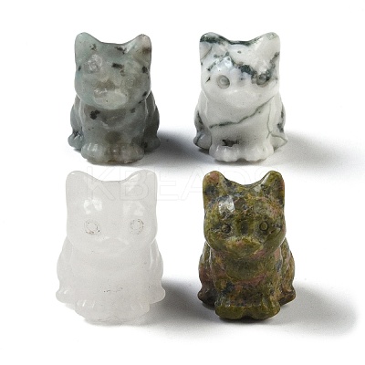 Natural Mixed Gemstone Carved Cat Figurines DJEW-M015-04-1