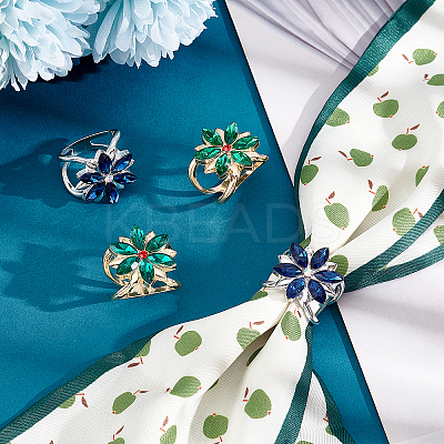 4Pcs 2 Colors Glass Flower Scarf Buckle Ring AJEW-PH0004-23-1