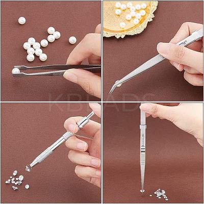 4Pcs 4 Style Stainless Steel Tweezers & 4-Claw Pick up Tool for Small Parts Pickup STAS-UN0039-16-1