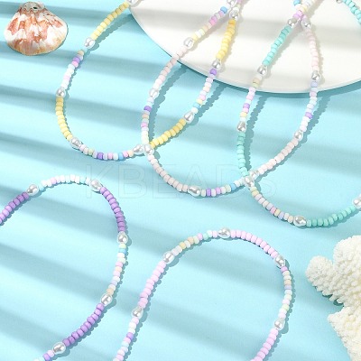 Glass Seed & Plastic Imitation Pearl Beaded Necklace NJEW-JN04377-1