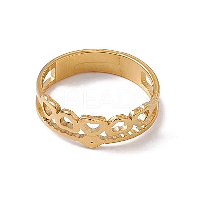 Ion Plating(IP) 201 Stainless Steel Hollow Out Heart with Evil Eye Finger Ring for Women RJEW-C045-06G-1