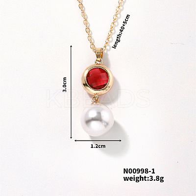 Brass Pave Rhinestone & Imitation Pearl Round Pendnat Shiny Women's Necklaces for Women NM0826-1-1