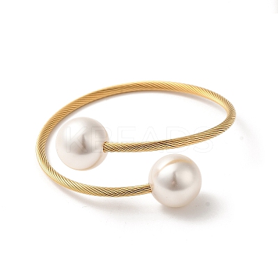 Plastic Imitation Pearl Round Beaded Cuff Bangle BJEW-P310-07G-1