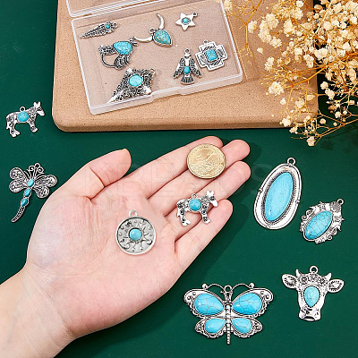 15Pcs 15 Styles Dyed Synthetic Turquoise Pendants FIND-DC0007-90-1