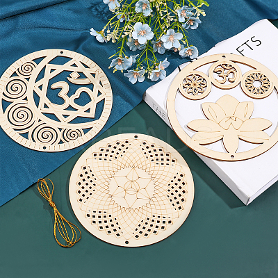 Wooden Bohemian Meditation Energy Symbol Cup Mats DJEW-WH0034-65B-1