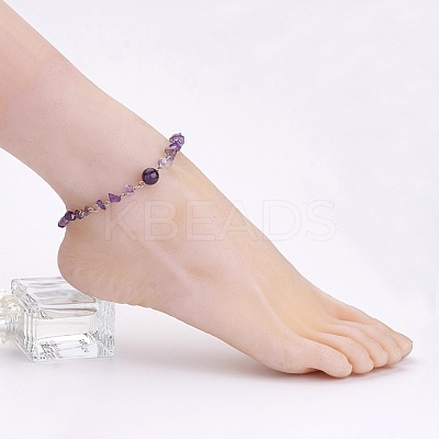 Natural Gemstone Chip Anklets X-AJEW-AN00177-1