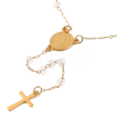 Ion Plating(IP) Crucifix Cross 304 Stainless Steel Rosary Bead Necklaces NJEW-M075-04G-01-1