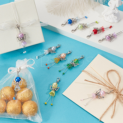 20Pcs 10 Colors Angel ABS Plastic Pearl & Acrylic & Alloy Pendant Decorations HJEW-PH02228-1