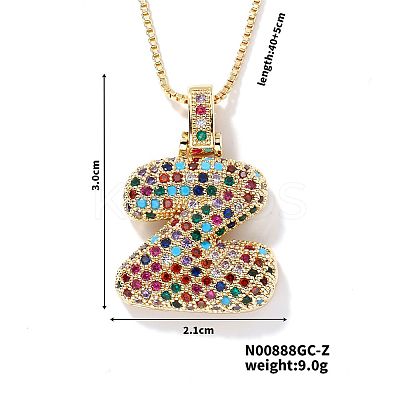 Brass Pave Colorful Cubic Zirconia Letter Pendant Box Chain Necklaces NU0575-26-1