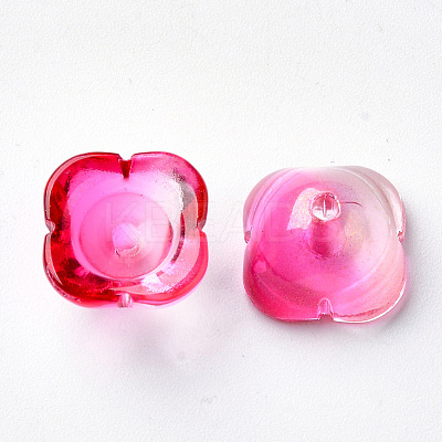 4-Petal Transparent Spray Painted Glass Bead Caps X-GGLA-S054-009B-02-1