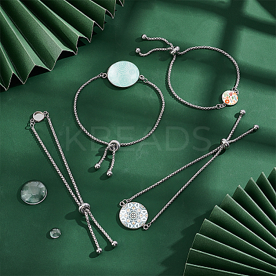 8Pcs 4 Style 304 Stainless Steel Round Cabochon Setting Bracelets DIY-UN0056-07-1